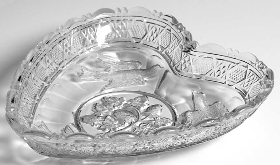 Bird and Strawberries 6" Heart Shape Relish by Indiana Glass-1