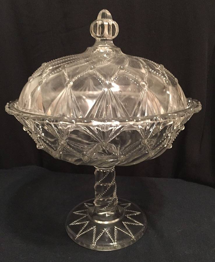 Cord Drapery 8" Compote & Lid by Indiana Glass-1
