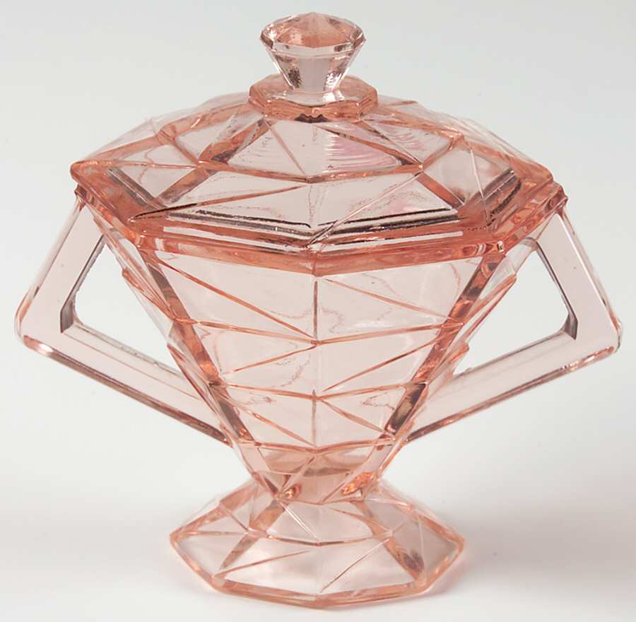 Cracked Ice Pink Sugar Bowl & Lid by Unknown Manufacturer-1