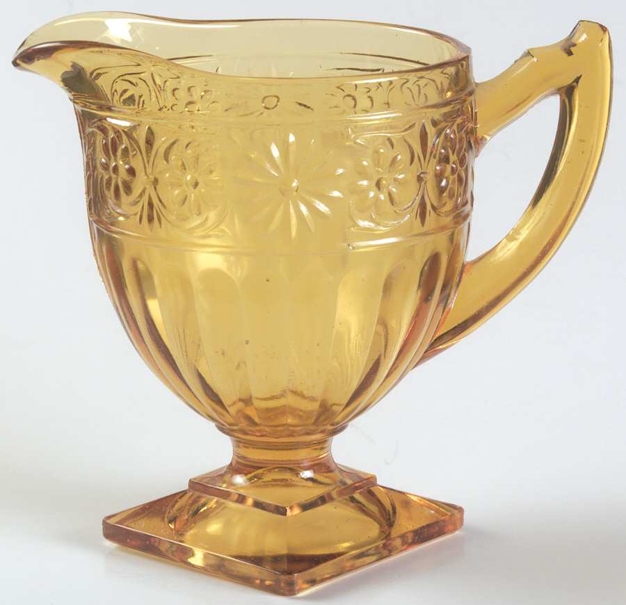 Daisy Amber Footed Creamer by Indiana Glass-1