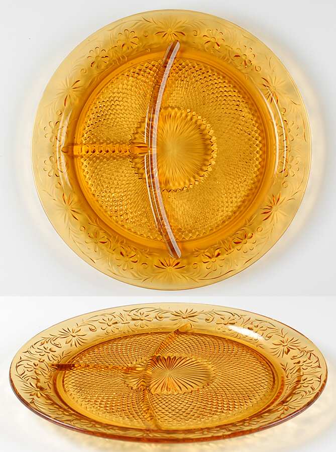 Daisy Amber Grill Plate by Indiana Glass-1