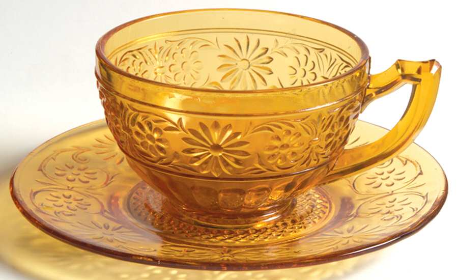 Daisy Amber Cup & Saucer Set by Indiana Glass-1