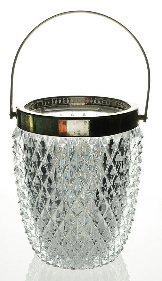 Diamond Point Clear Ice Bucket with Detachable Handle by Indiana Glass-1