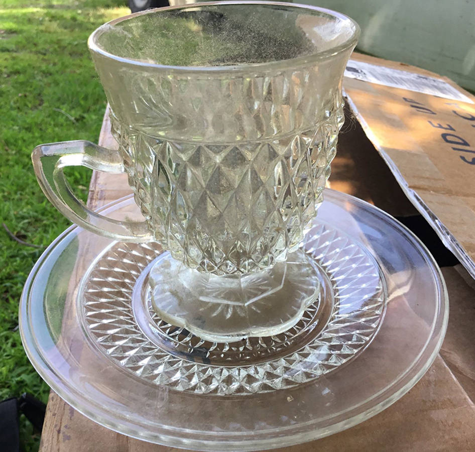 Diamond Point Clear Cup & Saucer Set by Indiana Glass-1