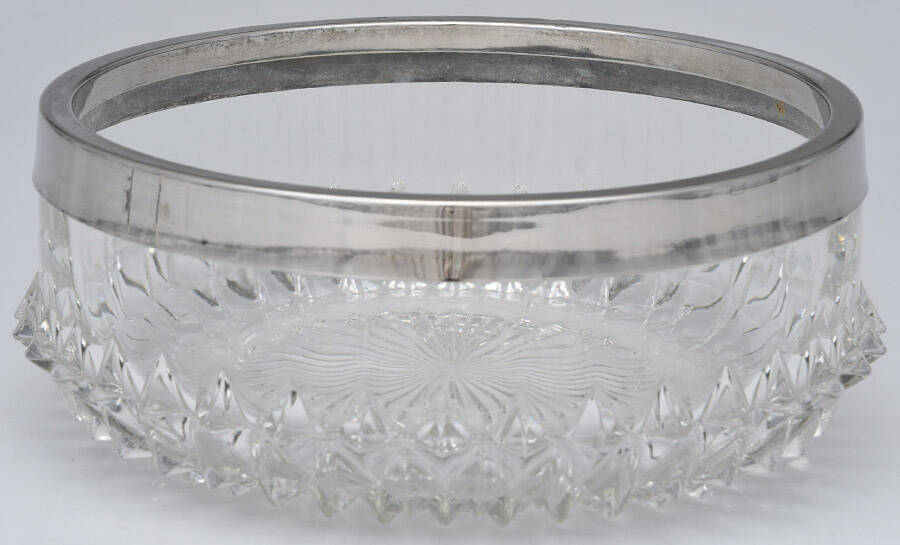 Diamond Point Clear 7" Round Bowl with Silverplate Rim by Indiana Glass-1