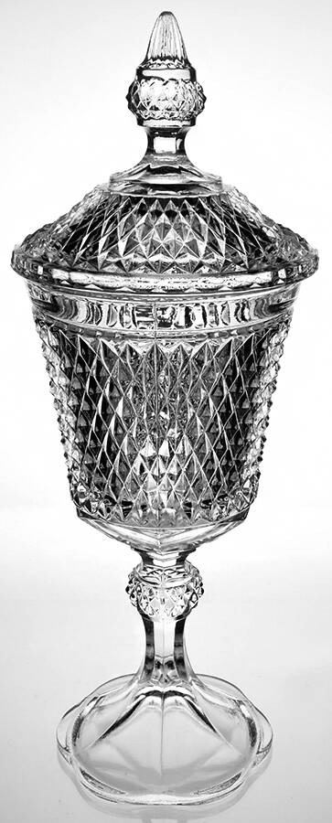 Diamond Point Clear Footed Urn & Lid by Indiana Glass-1