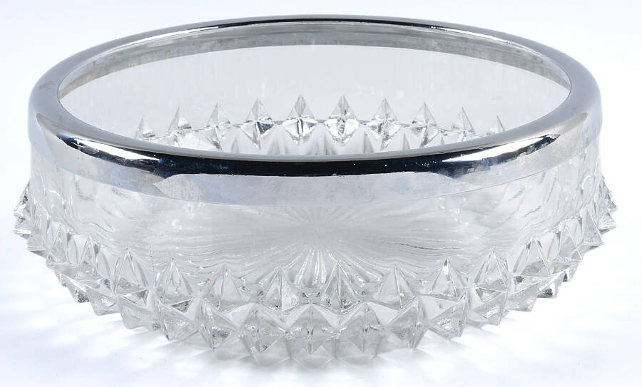 Diamond Point Clear 7" Round Bowl with Silverplate Rim by Indiana Glass-1
