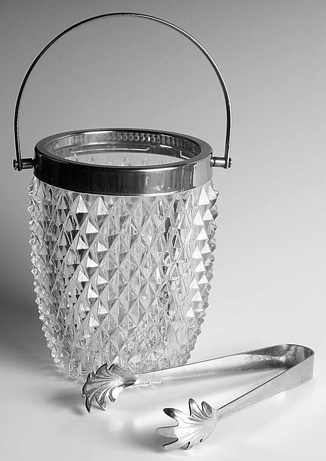 Diamond Point Clear Ice Bucket with Detachable Handle and Tongs by Indiana Glass-1