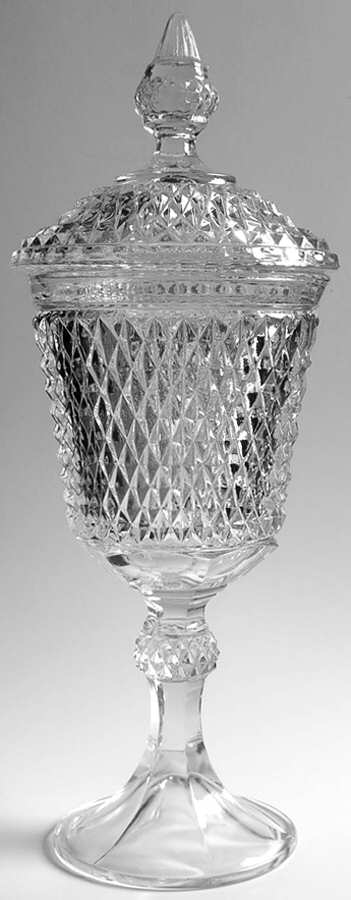 Diamond Point Clear Footed Urn & Lid by Indiana Glass-1