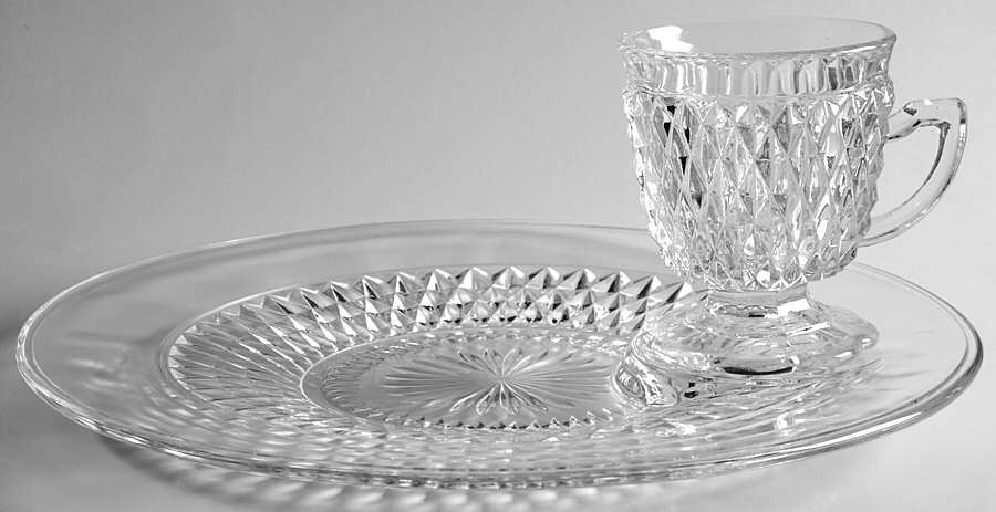 Diamond Point Clear Snack Plate & Cup Set by Indiana Glass-1