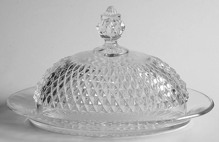 Diamond Point Clear Oval Covered Butter by Indiana Glass-1