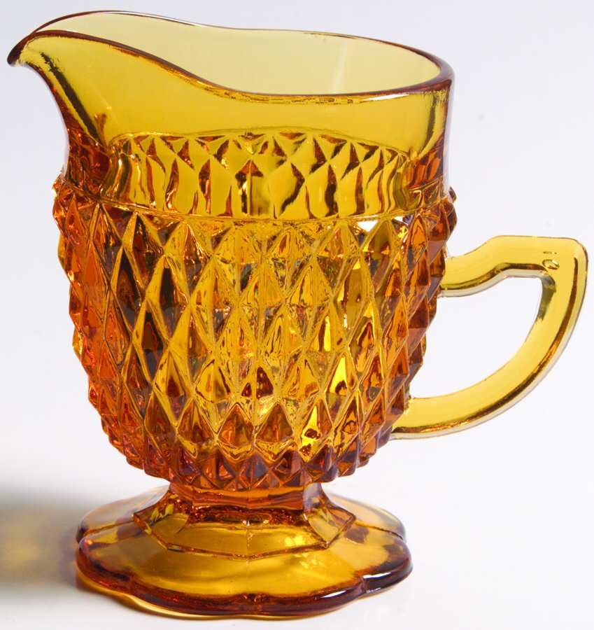 Diamond Point Amber Creamer by Indiana Glass-1
