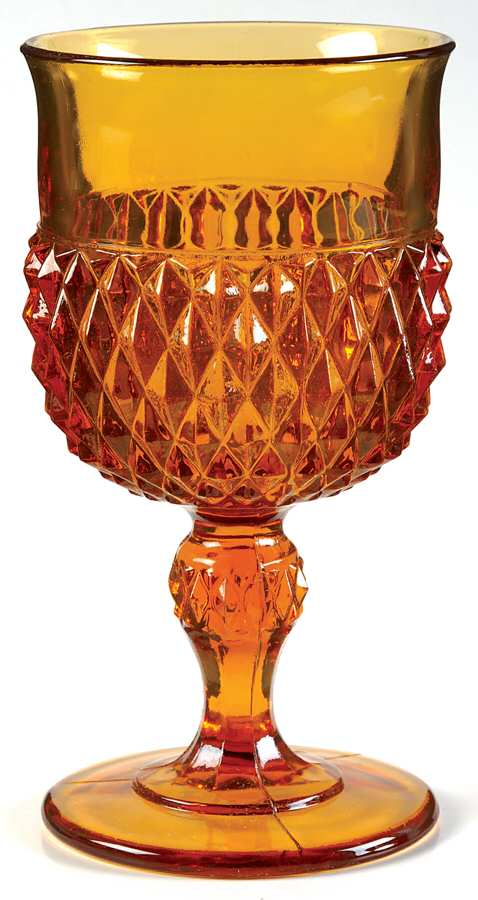 Diamond Point Amber Water Goblet by Indiana Glass-1