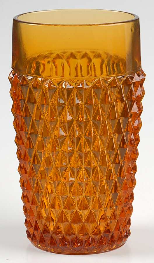Diamond Point Amber 14 Oz Flat Tumbler by Indiana Glass-1