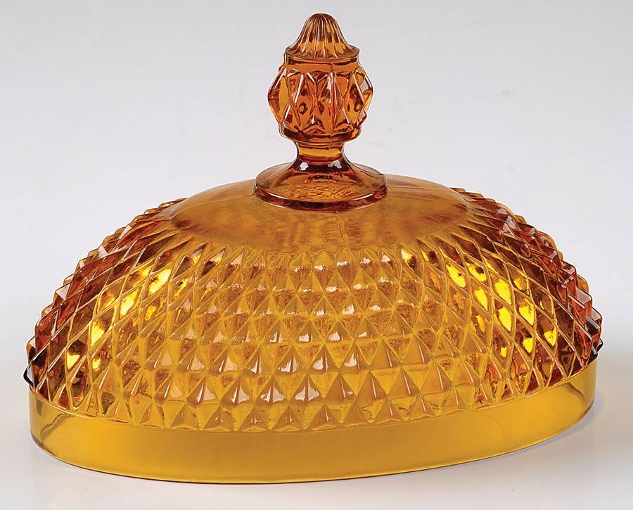 Diamond Point Amber Lid for Oval Covered Butter by Indiana Glass-1