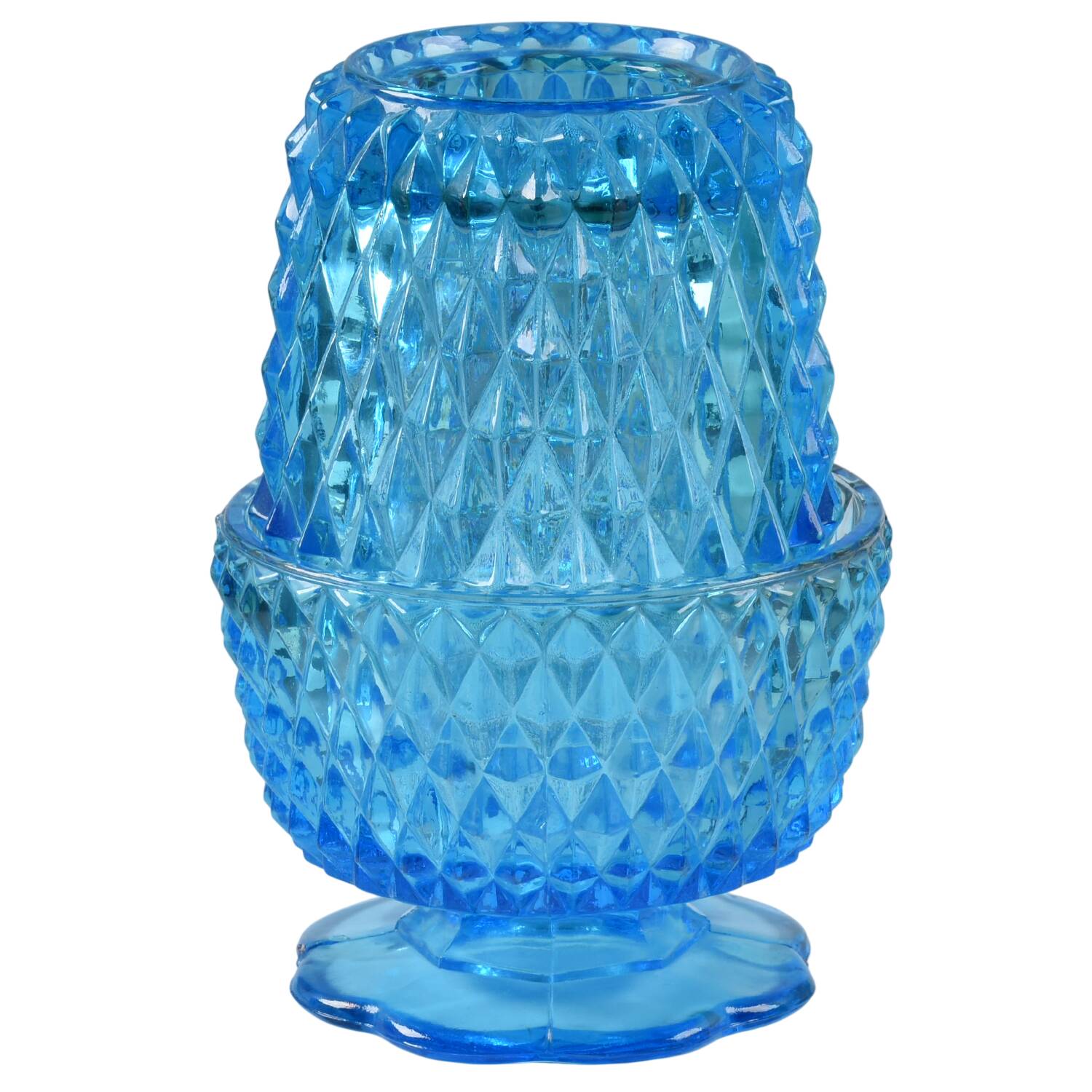 Diamond Point Regal Blue (2 Piece) Candle Lamp by Indiana Glass-1