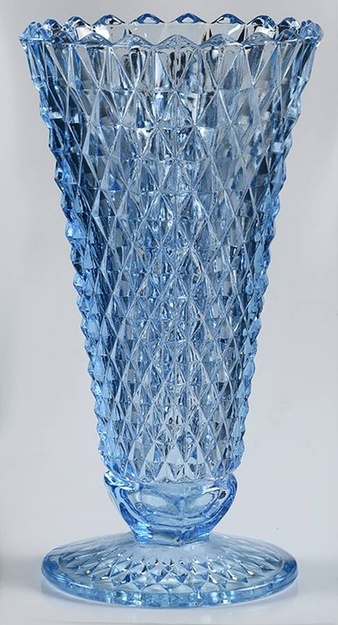 Diamond Point Regal Blue 8" Flower Vase by Indiana Glass-1