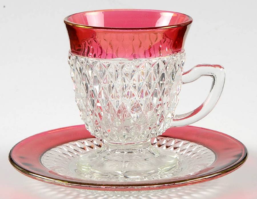 Diamond Point Ruby Cup & Saucer Set by Indiana Glass-1