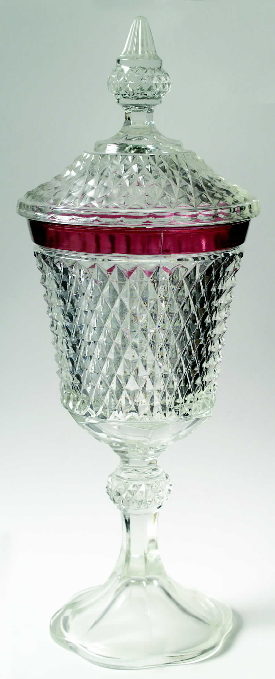 Diamond Point Ruby Footed Urn W/Lid by Indiana Glass-1
