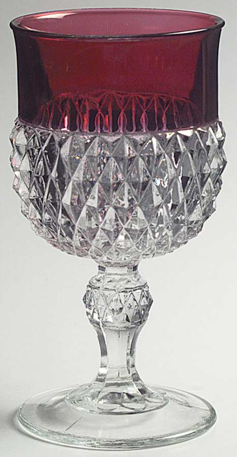 Diamond Point Ruby Water Goblet by Indiana Glass-1