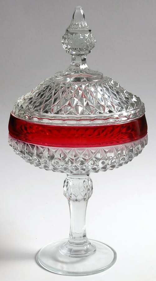 Diamond Point Ruby Candy Dish & Lid by Indiana Glass-1