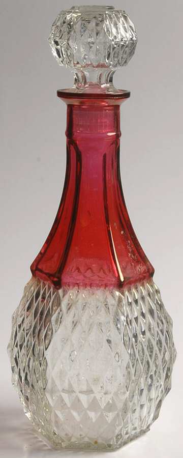Diamond Point Ruby Decanter & Stopper by Indiana Glass-1