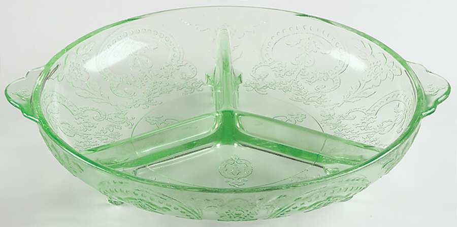 Horseshoe Green 8" Round 3 Part Relish by Indiana Glass-1