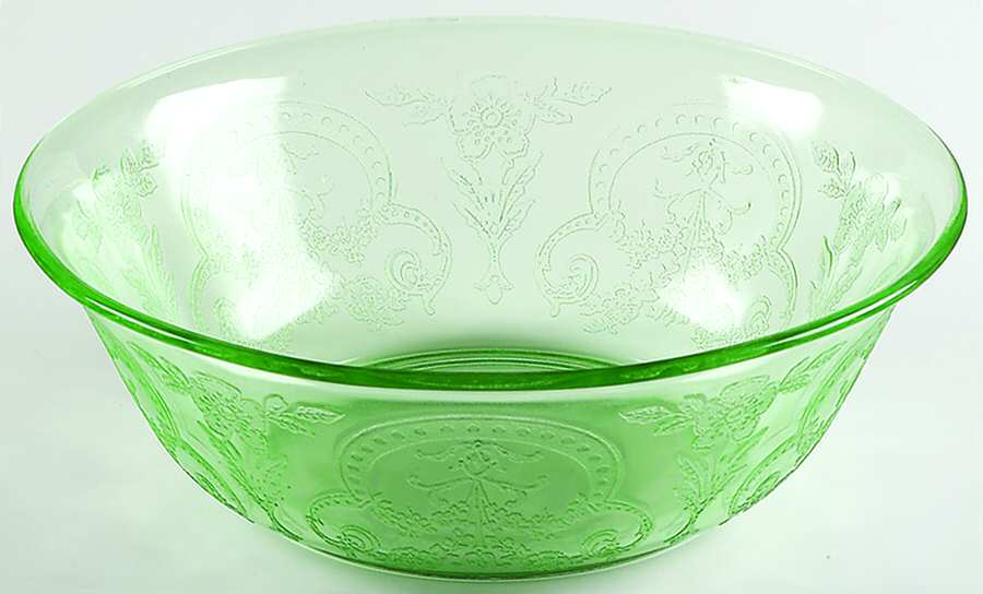 Horseshoe Green 9" Large Fruit Bowl by Indiana Glass-1