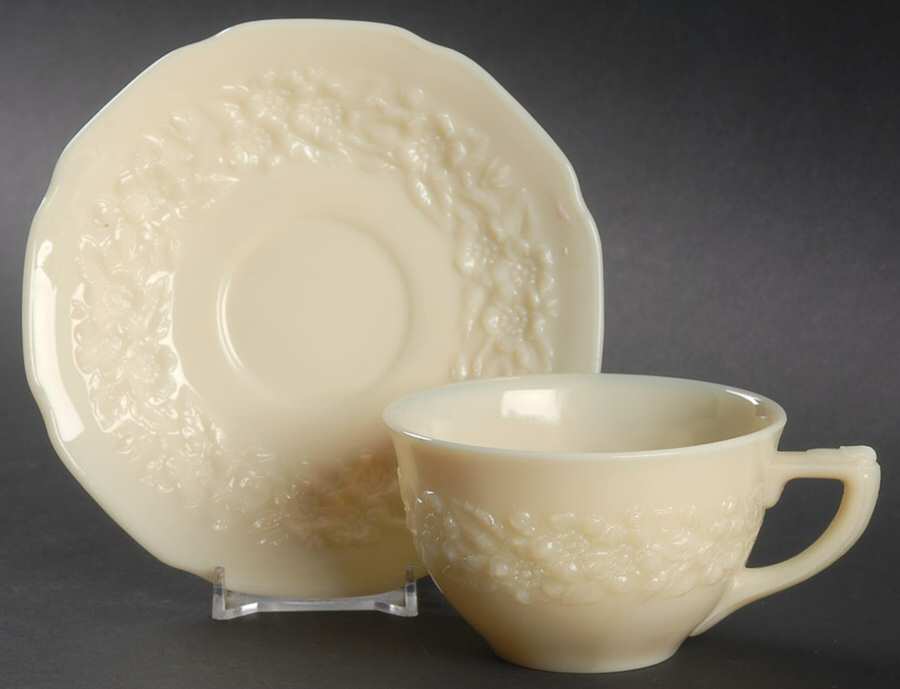Indiana Custard Ivory Cup & Saucer Set by Indiana Glass-1