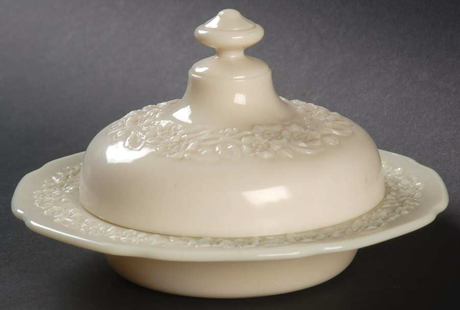 Indiana Custard Ivory Round Covered Butter by Indiana Glass-1