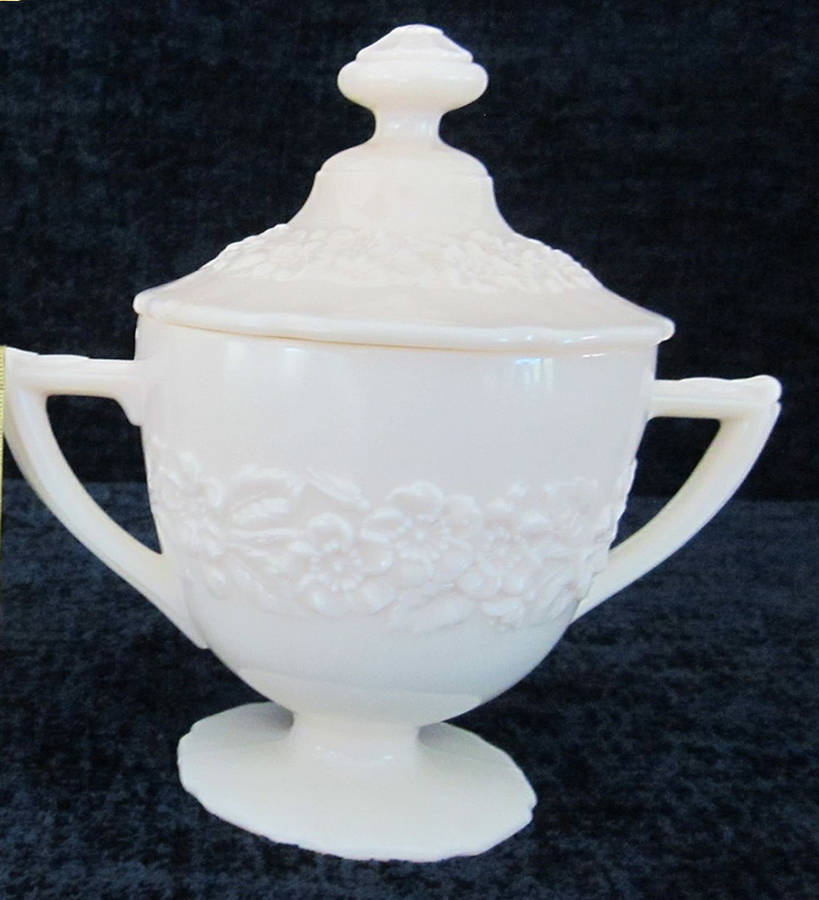 Orange Blossom IWhite) Footed Sugar Bowl & Lid by Indiana Glass-1