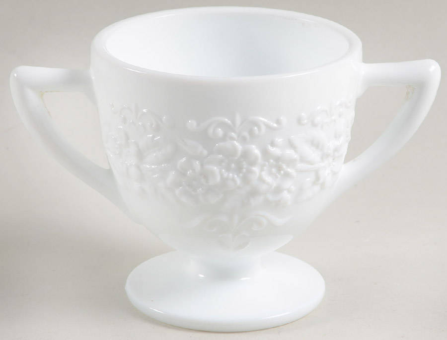Orange Blossom IWhite) Open Sugar/Footed by Indiana Glass-1