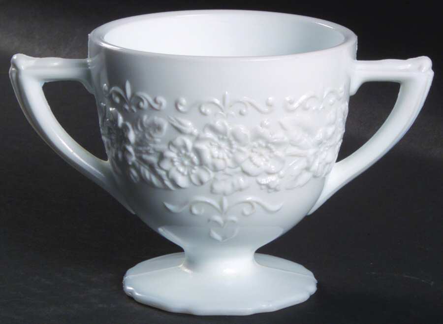 Orange Blossom IWhite) Footed Open Sugar by Indiana Glass-1