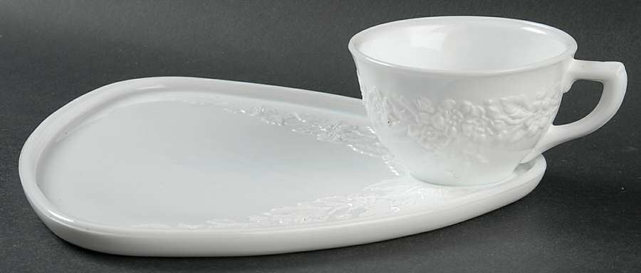Orange Blossom IWhite) Snack Plate & Cup Set by Indiana Glass-1