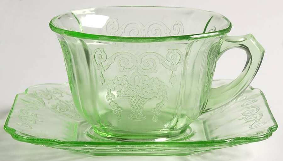 Lorain Green Cup & Saucer Set by Indiana Glass-1