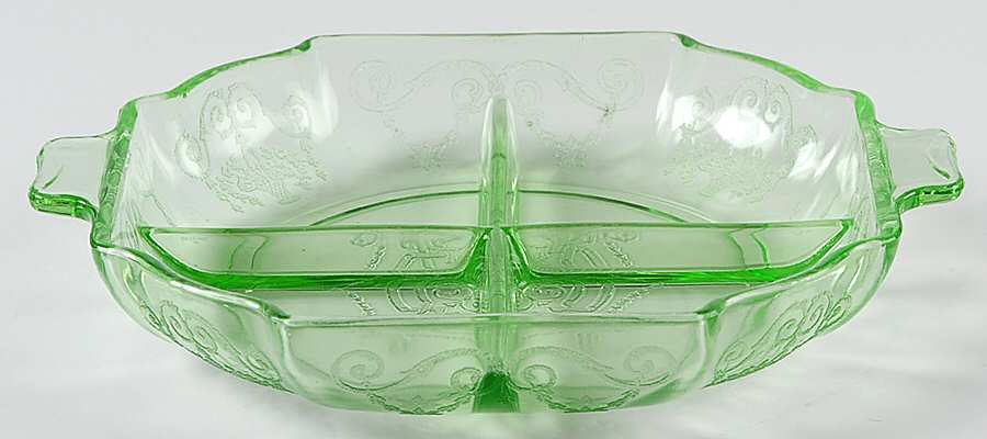 Lorain Green 8" Octagonal 4 Part Relish by Indiana Glass-1