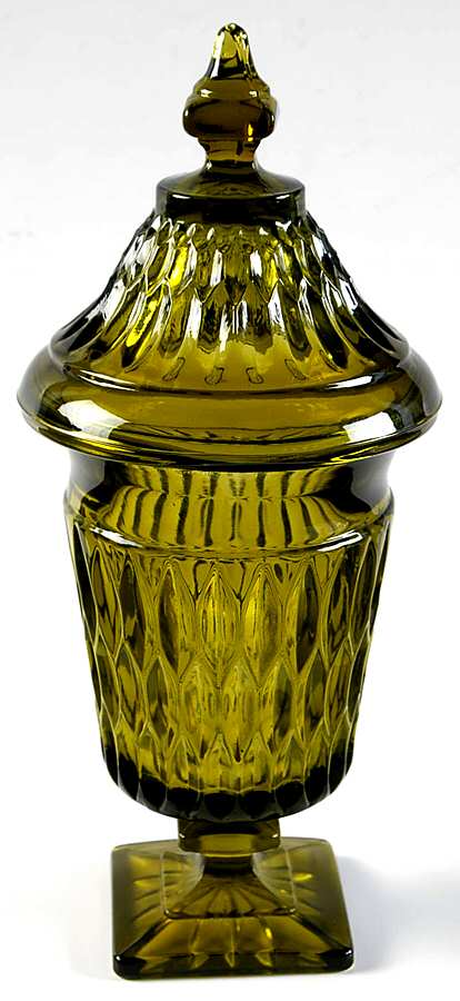 Mt. Vernon Green Footed Candy Dish & Lid by Indiana Glass-1