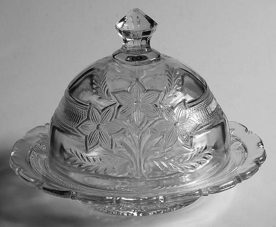 Narcissus Spray Round Covered Butter by Indiana Glass-1