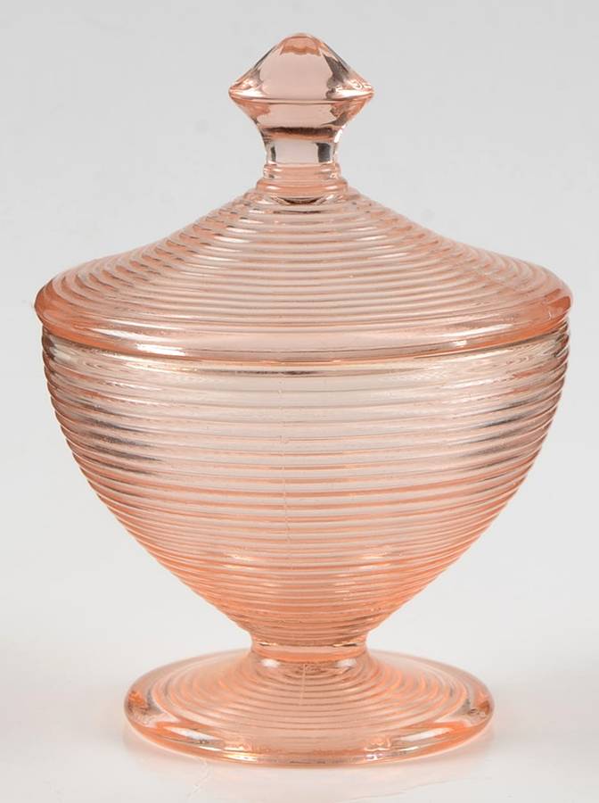 Old English Pink Small Candy Jar & Lid by Indiana Glass-1