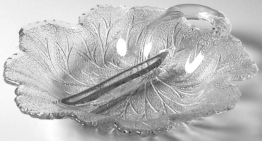 Pebble Leaf Clear 8" 2 Part Figural Relish by Indiana Glass-1
