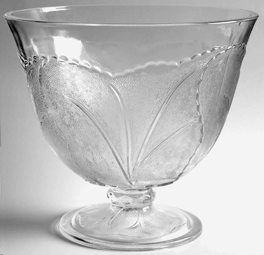 Pebble Leaf Clear Punch Bowl by Indiana Glass-1