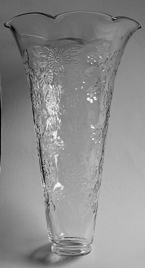 Pineapple and Floral Clear 12" Flower Vase by Indiana Glass-1