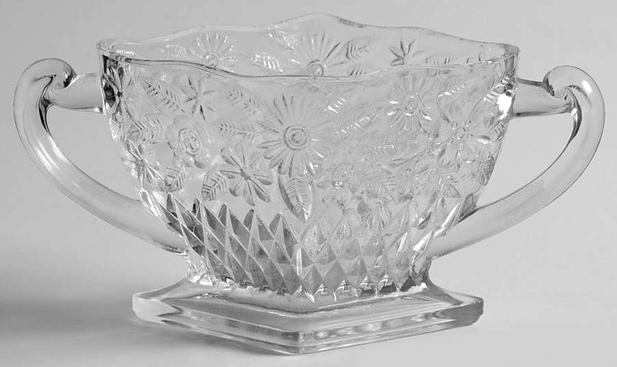 Pineapple and Floral Clear Open Sugar by Indiana Glass-1