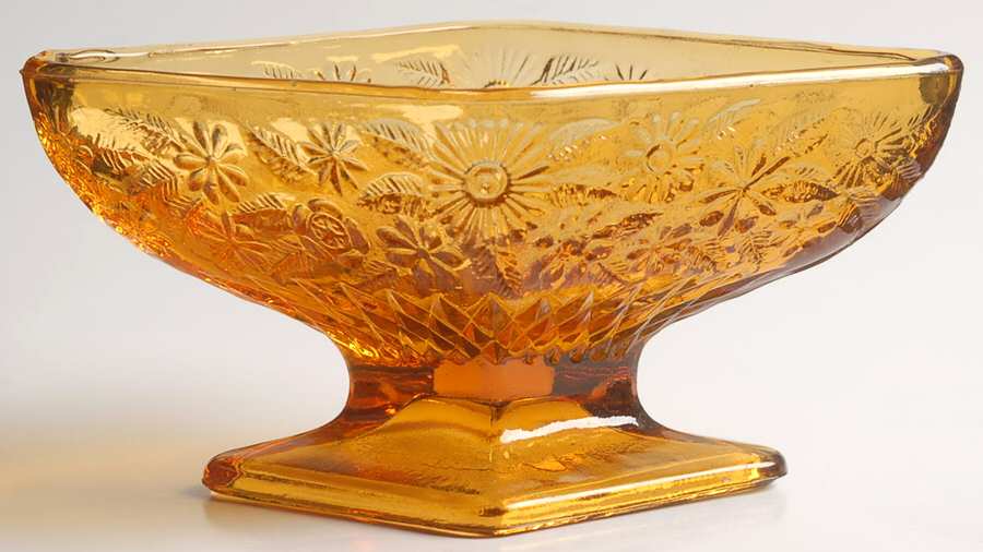 Pineapple and Floral Amber 3" X 6" Diamond Shape Compote by Indiana Glass-1