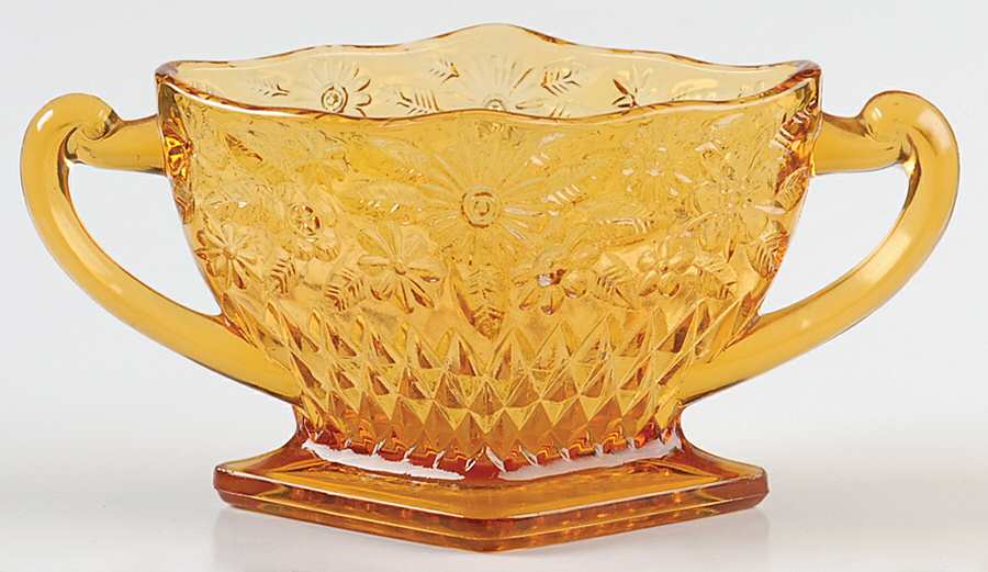 Pineapple and Floral Amber Open Sugar by Indiana Glass-1