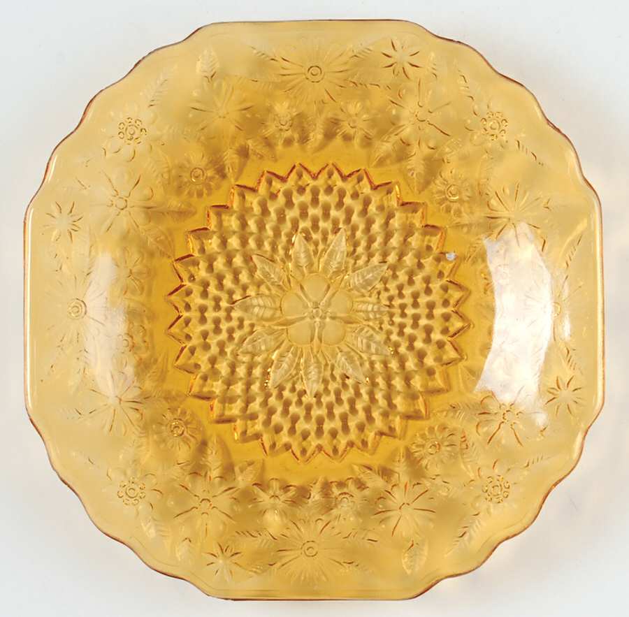 Pineapple and Floral Amber Bread & Butter Plate by Indiana Glass-1