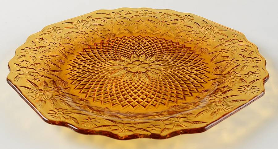 Pineapple and Floral Amber 11" Sandwich Plate by Indiana Glass-1