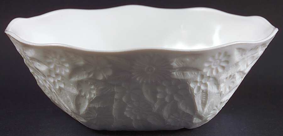 Pineapple and Floral Milk Glass 7" Large Fruit Bowl by Indiana Glass-1