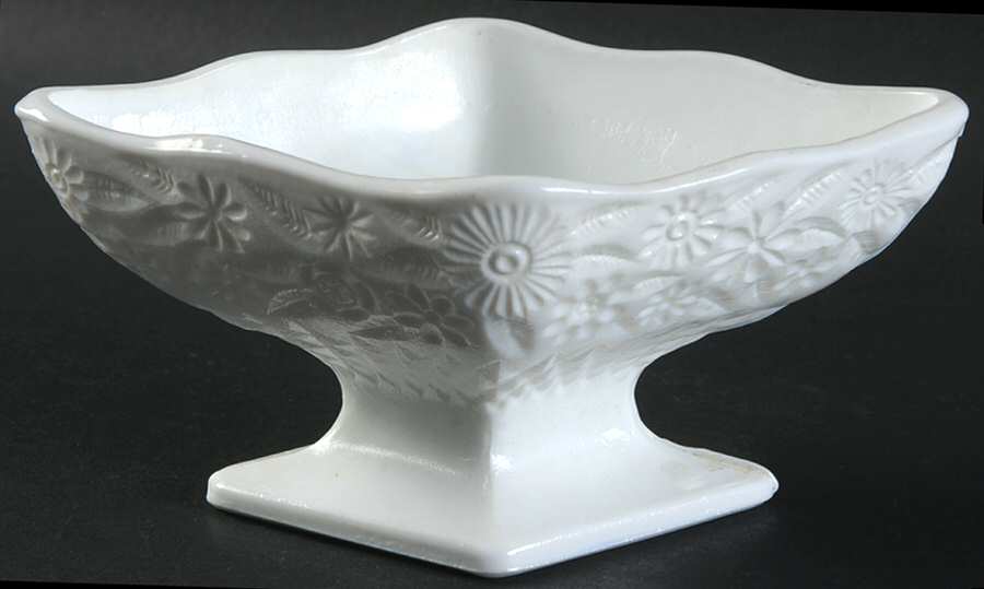 Pineapple and Floral Milk Glass 3" X 6" Diamond Shape Compote by Indiana Glass-1