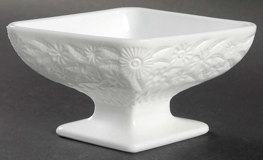 Pineapple and Floral Milk Glass 3" X 6" Diamond Shape Compote by Indiana Glass-1